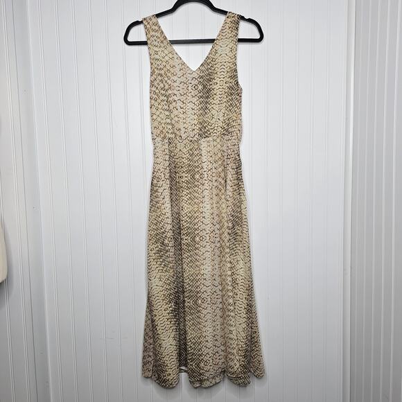 Great Jones Python Ruffle Dress Size 0 Midi V-Neck A-Line Sleeveless Flirty Boho - Picture 6 of 10
